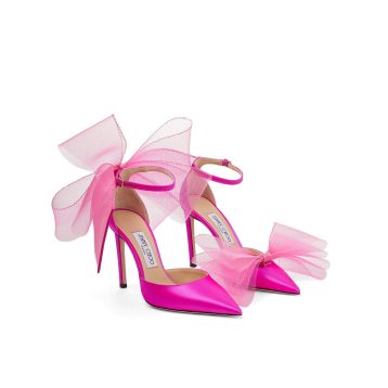 AVERLY 100 Fuchsia Pumps with Asymmetric Grosgrain Mesh Fascinator Bows