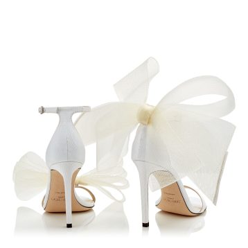 AVELINE 100 Latte Sandals with Asymmetric Grosgrain Mesh Fascinator Bows