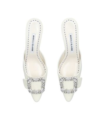 MANOLO BLAHNIK Embellished Maysale Bridal Mules 50 Ivory