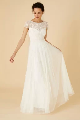 Monsoon Embellished sheer neck bridal maxi dress ivory