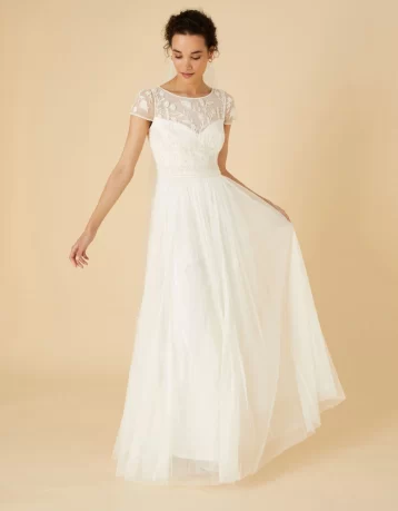 Monsoon Embellished sheer neck bridal maxi dress ivory