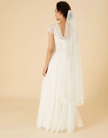 Monsoon Embellished sheer neck bridal maxi dress ivory