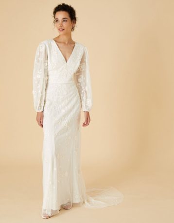 Monsoon Long sleeve embroidered bridal maxi dress ivory