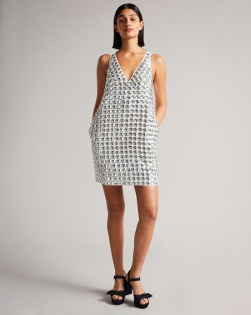 Ted Baker ALEXIAN Embellished Mini Dress Silver