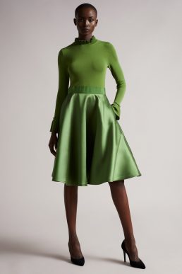 Ted Baker ZADI Frill neck full skirt dress Bright Green