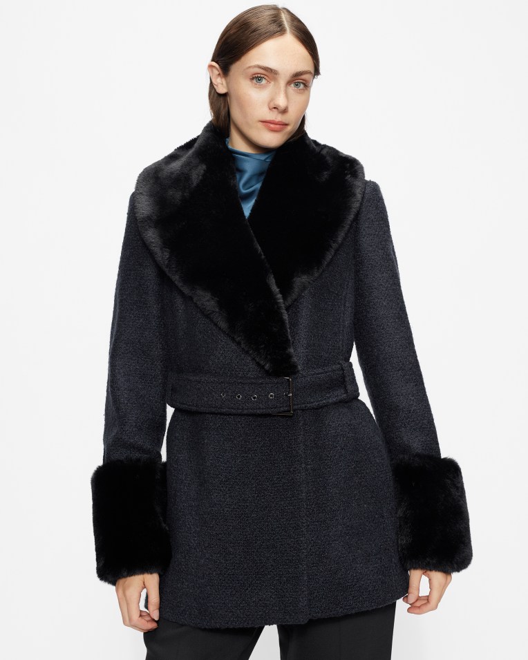 LLOTIE Belted Coat With Faux Fur Collar And Cuffs £350 £175