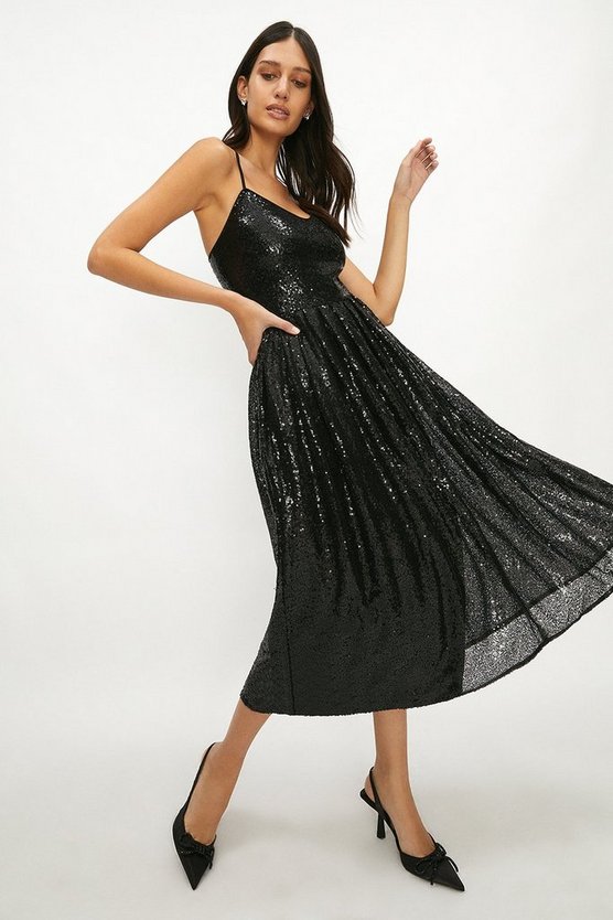 Full Skirt Sequin Cami Midi Dress