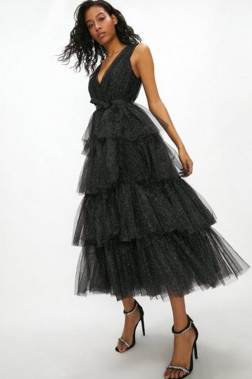 Coast Sparkle Tulle Tiered Midaxi Dress Black