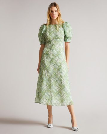 Ted Baker GUITAZ Seersucker Check Midi Dress Green