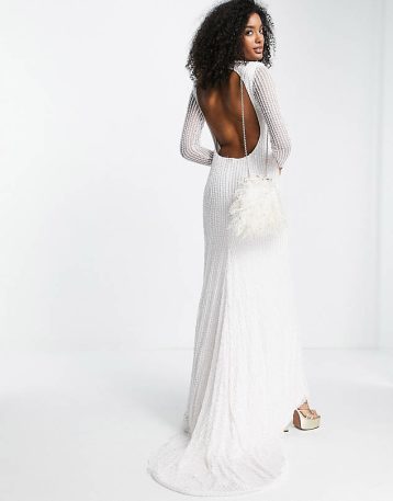 ASOS EDITION Genevieve linear sequin wedding dress with fishtail Ivory