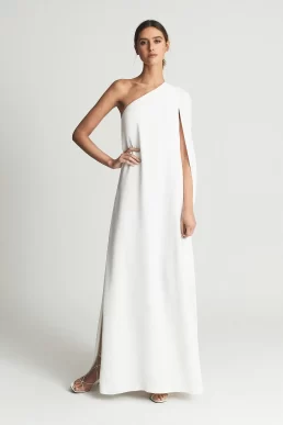 Reiss Nina Cape One Shoulder Maxi Dress White