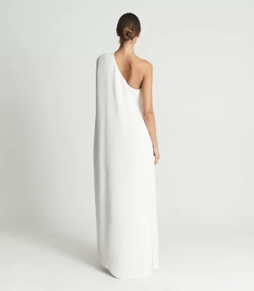 Reiss Nina Cape One Shoulder Maxi Dress White