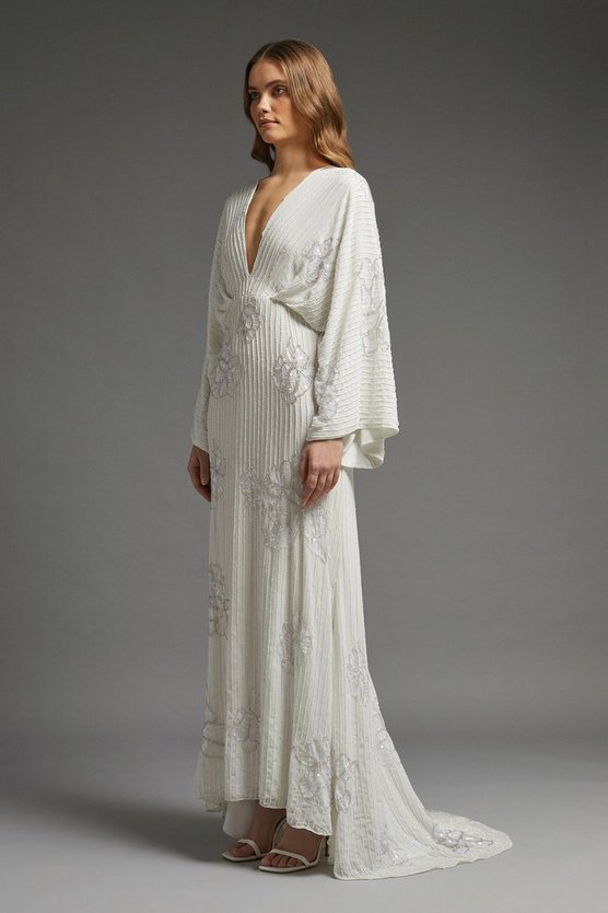 Coast Premium Embellished Flare Sleeve Maxi Dress, Ivory