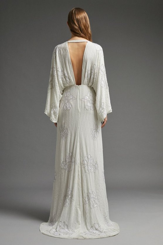 Coast Premium Embellished Flare Sleeve Maxi Dress, Ivory