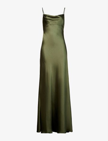 Jenny Yoo Addison cowl-neck satin maxi dress Olive Green