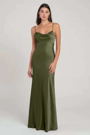 Jenny Yoo Addison cowl-neck satin maxi dress Olive Green