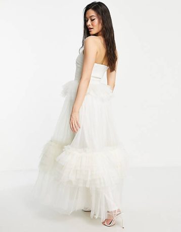 Lace & Beads Bridal extreme tulle maxi dress in ivory