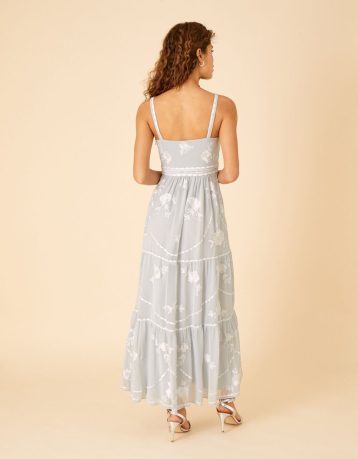 Monsoon Alexis embellished shorter length maxi bridesmaid dress silver