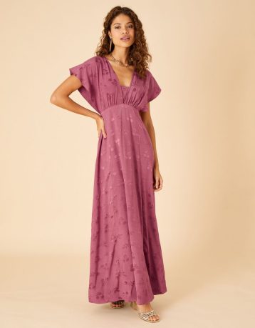 Monsoon Donna satin jacquard maxi dress pink