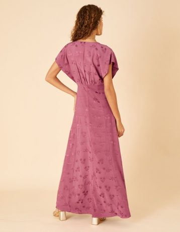 Monsoon Donna satin jacquard maxi dress pink