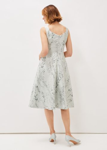 Phase Eight Becka Floral Jacquard Fit and Flare Dress, Eau De Nil/Off white  