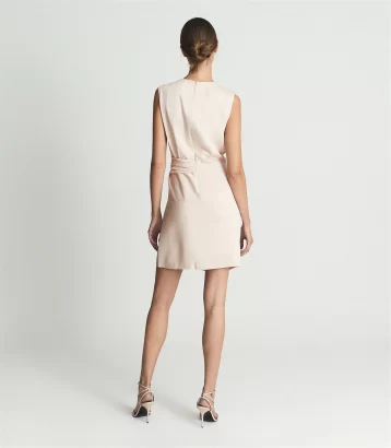 Reiss Essie Fitted Shift Mini Dress Nude