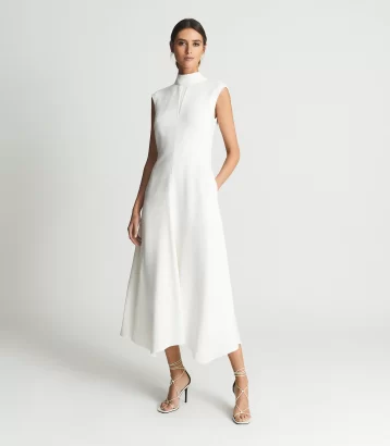 Reiss Livvy Open Back Midi Dress White