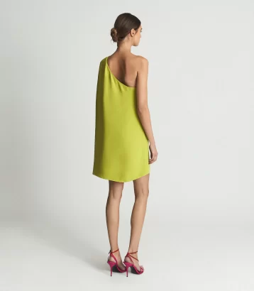 Reiss Samantha Cape-One Shoulder Mini Dress Lime Green