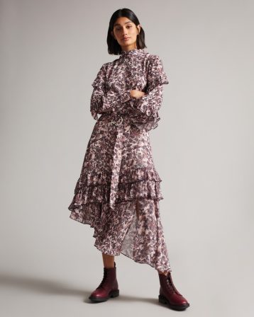 Ted Baker ALVVAA Foliage print layered frilled dress Pink Blush Multi