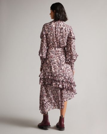 Ted Baker ALVVAA Foliage print layered frilled dress Pink Blush Multi