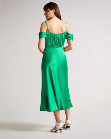 Ted Baker ESTA Cold Shoulder Cowl Front Midi Slip Dress Green