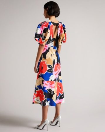 Ted Baker HARPIA Floral Print Midi Dress Blue Multi