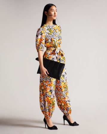 Ted Baker YILENA New World Balloon Leg Jumpsuit with Open Back Yellow Multi