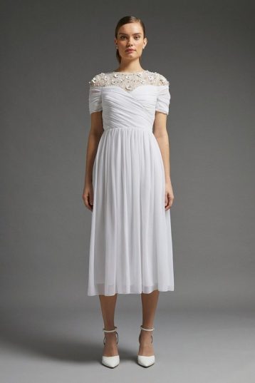 Coast Pleated Midaxi Dress With Embellishment Ivory