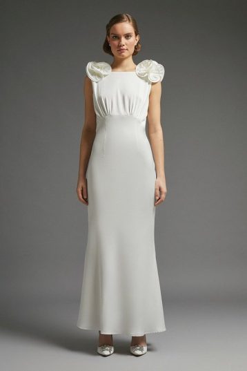 Coast Ruffle Sleeve Satin Dress With Cowl Back Ivory