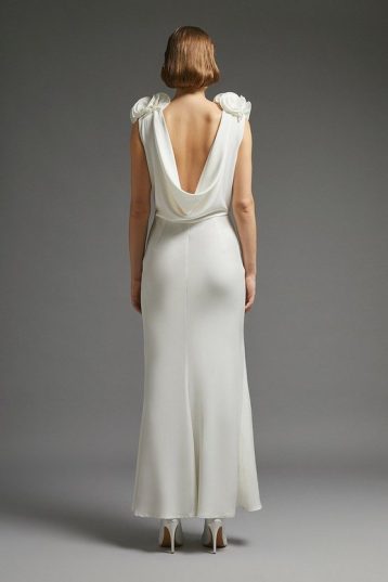 Coast Ruffle Sleeve Satin Dress With Cowl Back Ivory