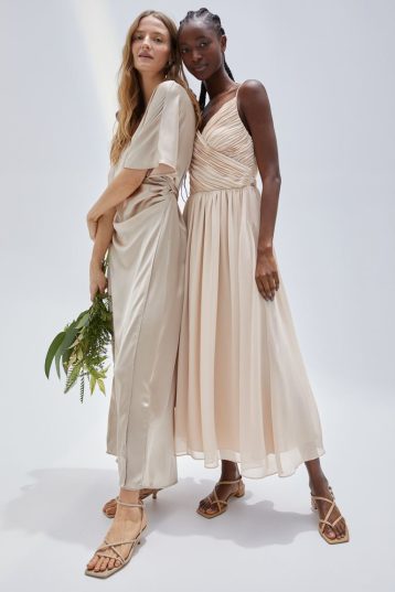 H&M Pleated bridesmaid midi dress Light Beige