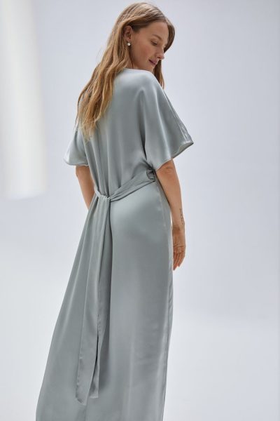 H&M Satin halter neck bridesmaid maxi dress, Light Grey 