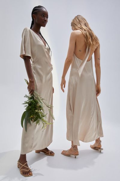 H&M Satin halter bridesmaid maxi dress, Light beige 