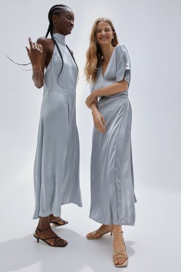 H&M Satin halter neck bridesmaid maxi dress Light Grey