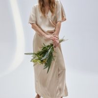 H&M Satin V neck bridesmaid maxi dress, Light beige 