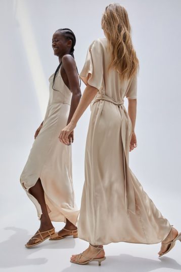 H&M Satin V neck bridesmaid maxi dress Light beige