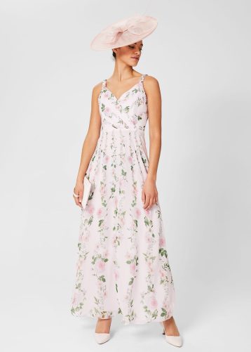 Hobbs Catherine Silk Floral Maxi Dress Blush Pink Multi