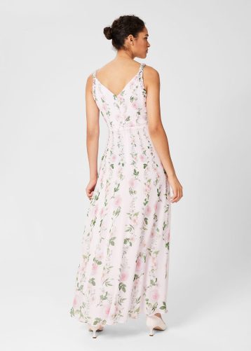 Hobbs Catherine Silk Floral Maxi Dress Blush Pink Multi