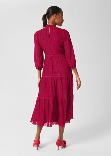 Hobbs Colette Tiered Fit And Flare Dress Cerise Pink