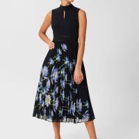 Hobbs Daniela Floral Pleated Dress Navy Multi myonewedding