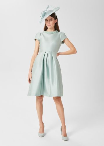 Hobbs Jocelyn Wool Silk Fit And Flare Dress Sage Green