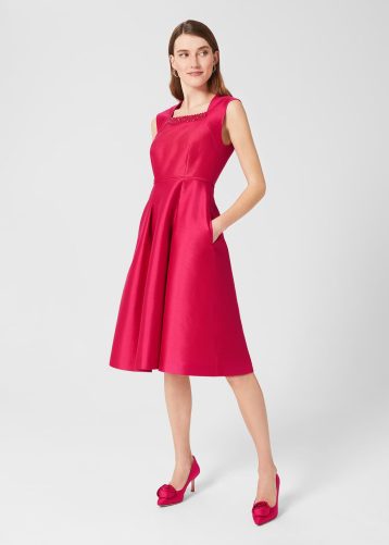 Hobbs Julietta Wool Silk Fit And Flare Dress Fuchsia Pink