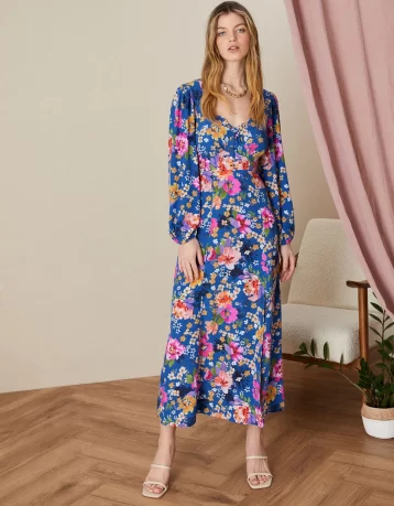 Monsoon Florella floral midi dress in sustainable viscose blue multi