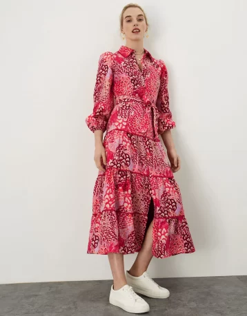 Monsoon Freya tiered shirt dress red